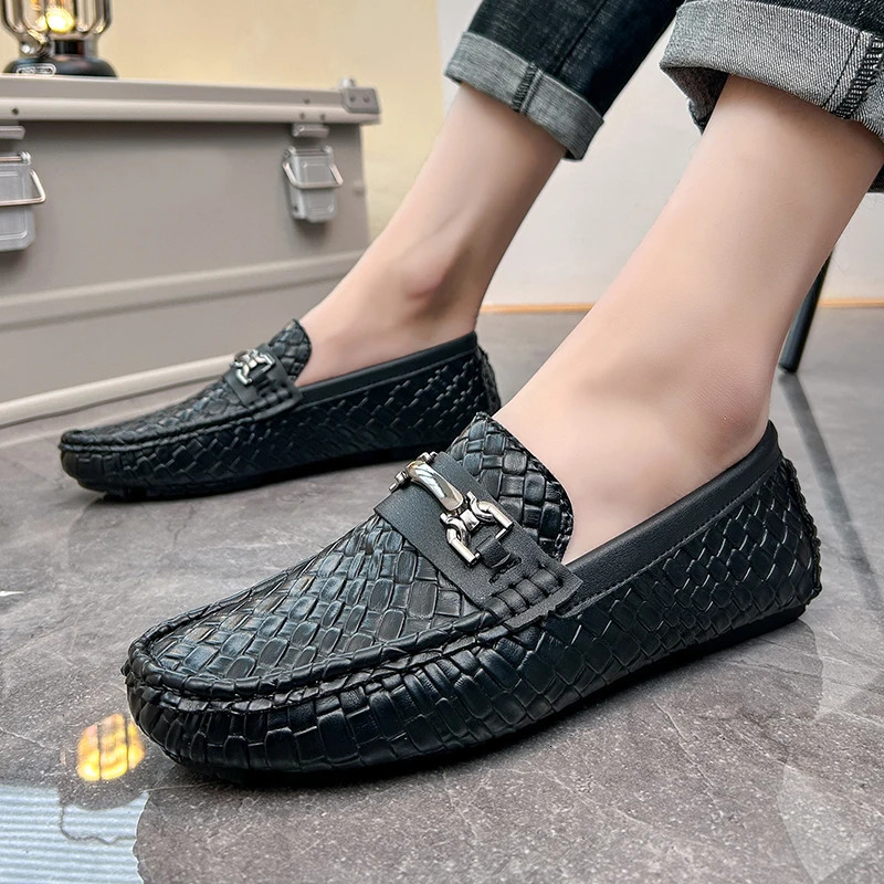 High Quality Men Loafers Fashion Leather Casual Shoes Slip on Flats Comfortable Boat Lightweight Walking Driving 260613BJ