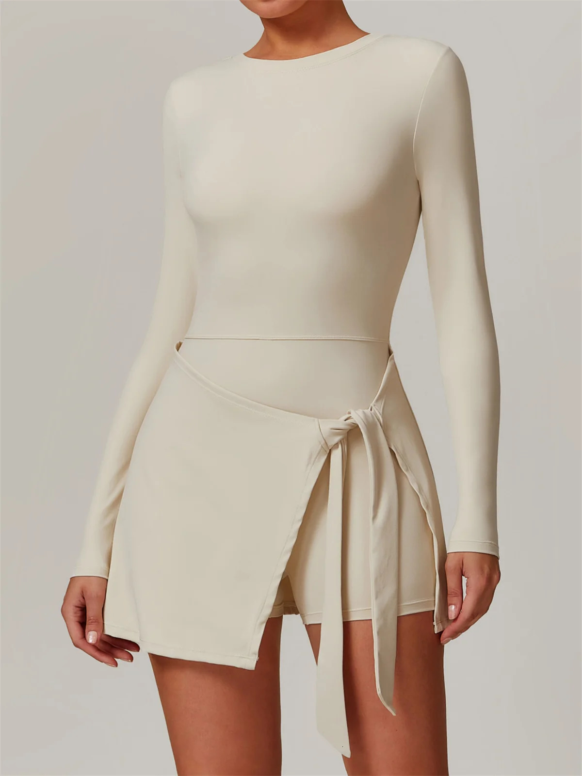Two Anti Light Tight Tennis Dress for Women with Built in Shorts Womens Long Sleeve U-shaped Back Workout Skort Dress 260612