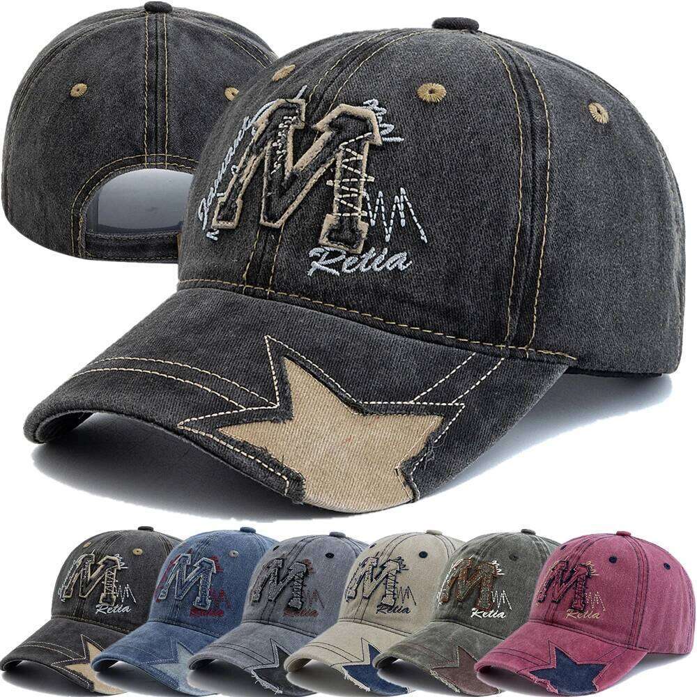 New Unisex Retro Baseball M Letter Embroidery Dad Hat Star shaped Style Women And Men Outdoor Washed Cotton Cap 26L0613
