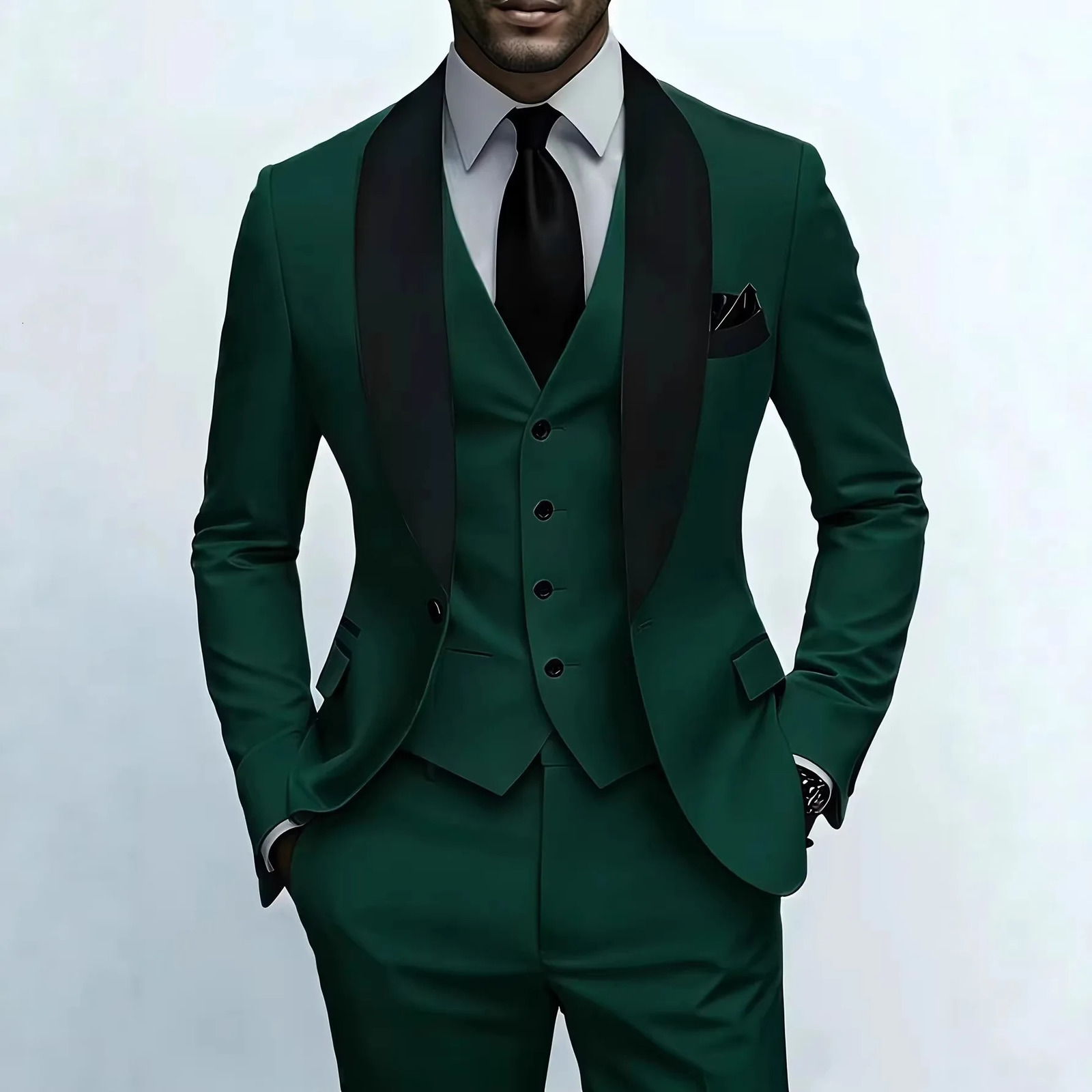MenS Green Leaf Collar Threepiece Formal Suit Contrasting Color n Tailored Fit Includes Vest Shirt Pants Suitable 260613