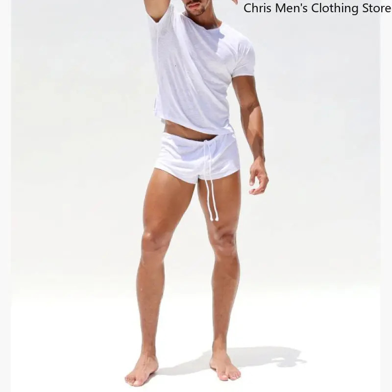 Summer Mens Soft and Comfortable Shorts Mens Lace-up Elastic Pure Cotton Shorts Sexy Mini Casual Sports and Fitness Pants 260613