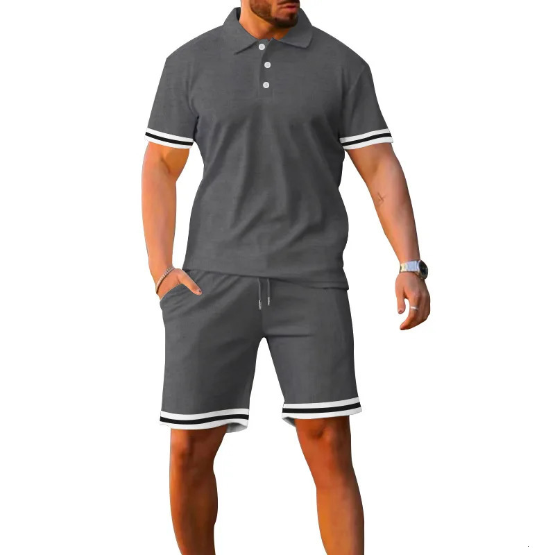Mens suit summer collar buttoned shortsleeved shirt and shorts set for casual polo fiveinch sports outfit