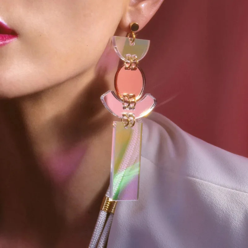 KUGUYS Geometric Iridescent Long Dangling Earrings for Women Mirror Acrylic Iridescence Large Big Fashion Ear Trendy Jewellery 260612