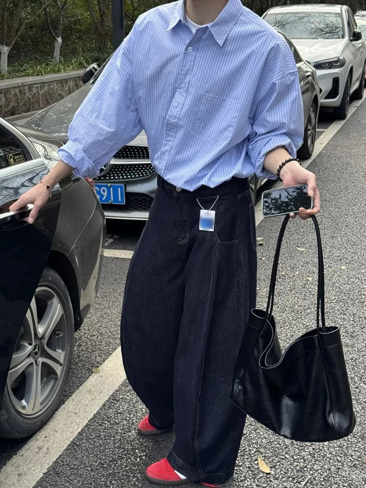 Pantaloni in denim stile americano retrò con falce Jeans a gamba larga a vita alta per uomo e donna Taglio dritto allentato alla moda estivo 260612