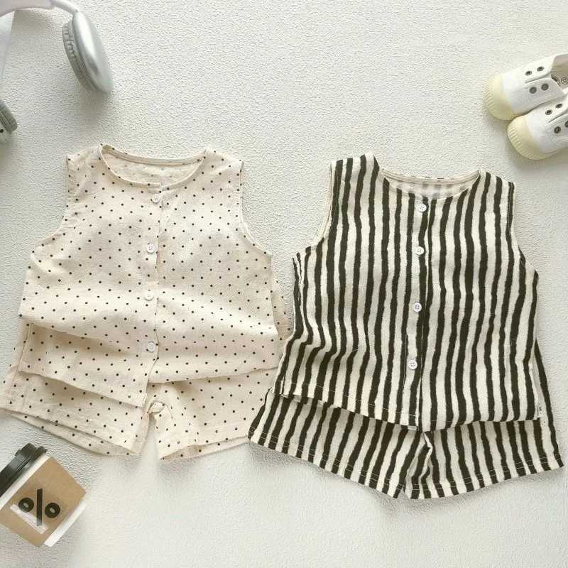 TZ2646 New Korean Style Childrens Summer Outfit Cotton Linen Thin Two-Piece Set for Boys Girls Infants Baby Korean Style SetT260613