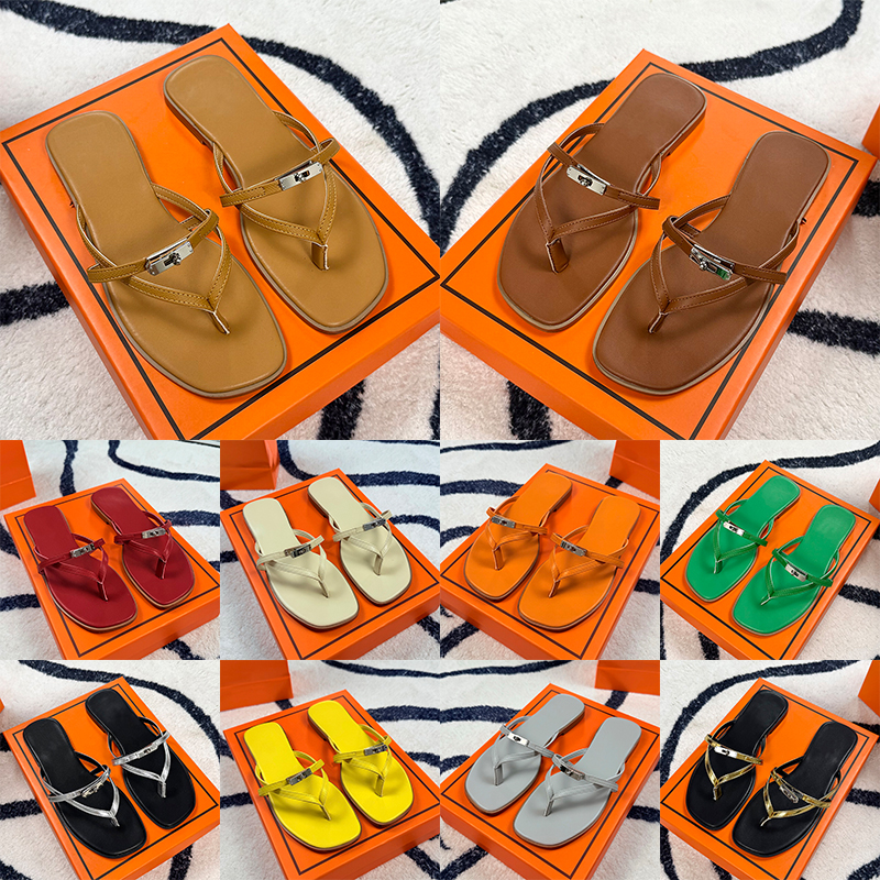Free shipping with box miss sandal designer slippers for women classic green leather flat sandals luxury womens flip flops trendy comfortable slides