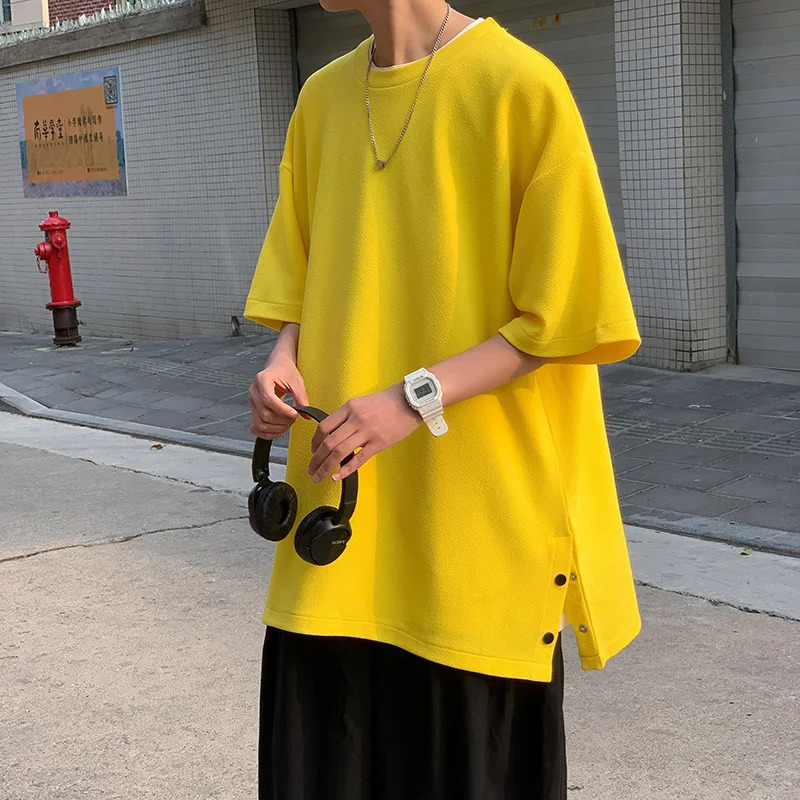 Plus Size 5XL-M Mens Side Slit T-shirt Solid Color t shirt Men Women Causal O-neck Basic Tshirt Male Oversized Tops 4 Colors 260609