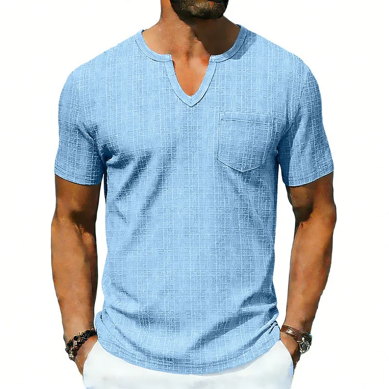 Cross-border loose mens summer breathable bamboo casual Hawaiian beach V-neck short-sleeved T-shirt 260612