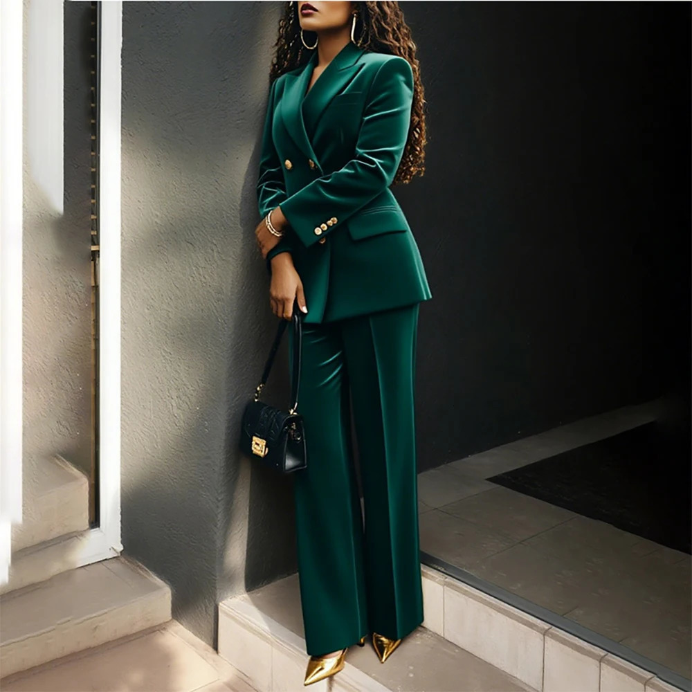Green Velvet Womens Suits Fashion Double Breasted Lapel Slim Fit Female Clothing Customzied 2 Piece Jacket Pants 260610