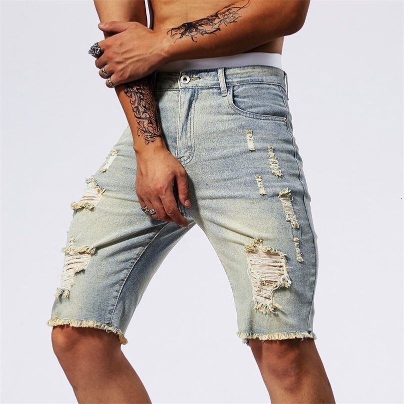 2026 Summer Clothes Men Vintage Ripped Short Jeans Streetwear Fashion Hole Straight Slim Denim Shorts Male Pants 260612
