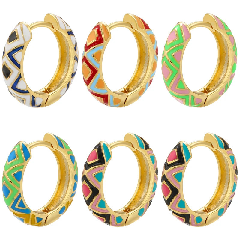 ZHUKOU Enamel Geometric hoop Earrings Fashion gold color triangle Women Round small hoop Earring Jewelry Wholesale VE674 260612