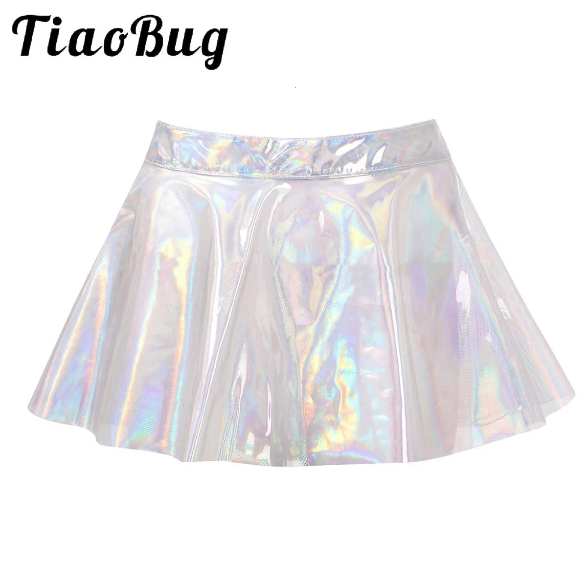 Sexy Club Rave A-line Mini Skirt E Girl Punk Fairy Women Glossy Shiny High Waist Zipper Back See-through Flared Skirt Streetwear 260612