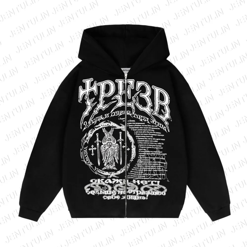 Y2K Retro zip up Hoodie Men Sober Print Zipper Sweatshirts High Street Hip Hop Streetwear Oversized Korean Graphic Unisex Jacket 260613