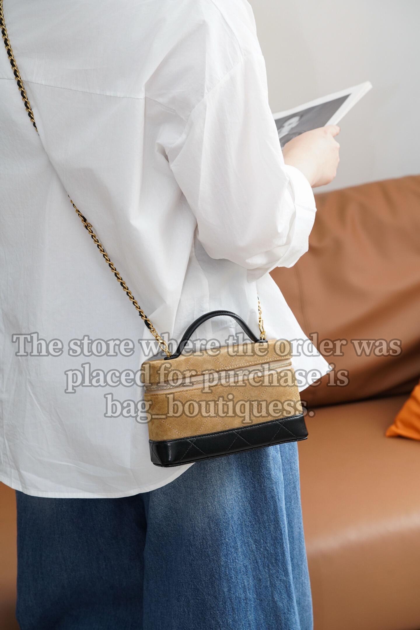 10A Mirror Quality designer Cosmetic bag Women Vanity bag Mini Box Bag Suede leather double splicing Luxury shoulder chain bag Crossbody bag
