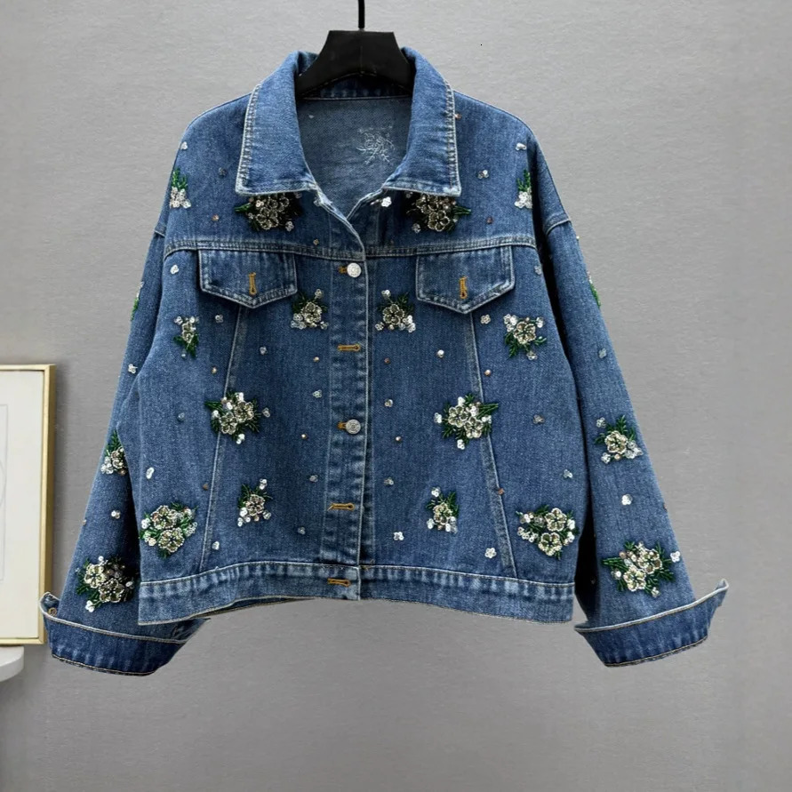 SuperAen European and American Style High Street Denim Patchwork Fashion Suit for Women Long-sleeved Loose Jackets 260609