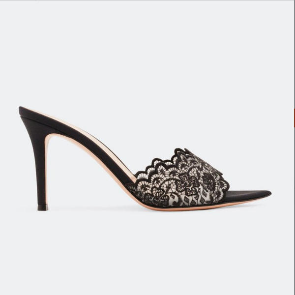 Designer high heels Sandals Embroidered lace open toe women high-heeled slippers girl Banquet wedding sexy half slippers Black white Crystal high-he