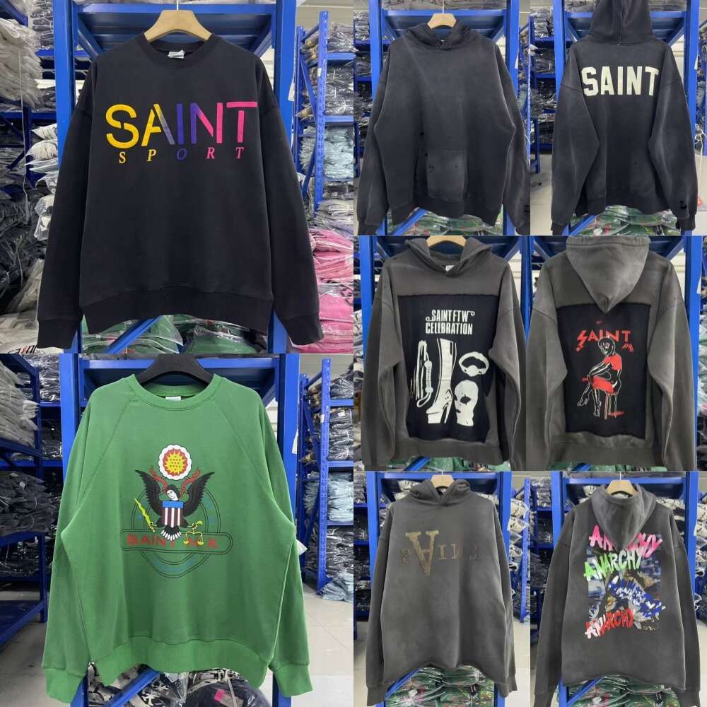 Saint Michael designer hoodie men women graphic hoodie fashion tech fleece pullover men washed distressed sweatshirt Broken hole retro tracksuit-image-970256619
