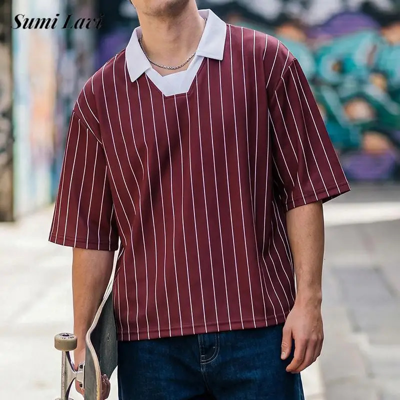 Streetwear Vintage Mens Patchwork Polo Shirts 2026 Summer Outdoor Casual Striped Printing Short Sleeve Tops Men Fashion Pullover 260612BANJIA