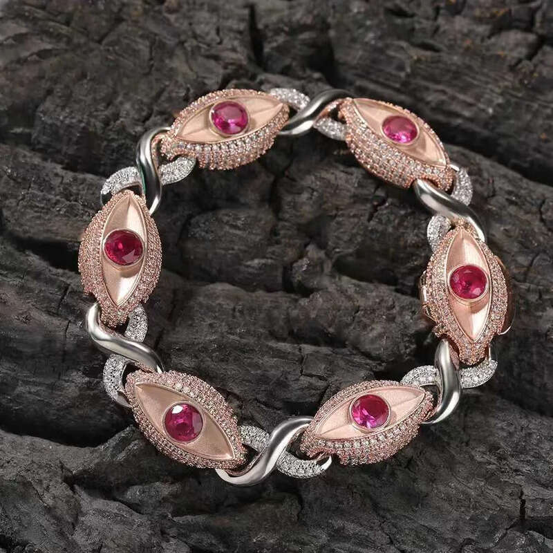2026 Designer necklace New Fashion Jewelry Mens Ruby Eyes 15mm 925 Sterling Silver VVS Moissanite Diamond Cuban Link Bracelet