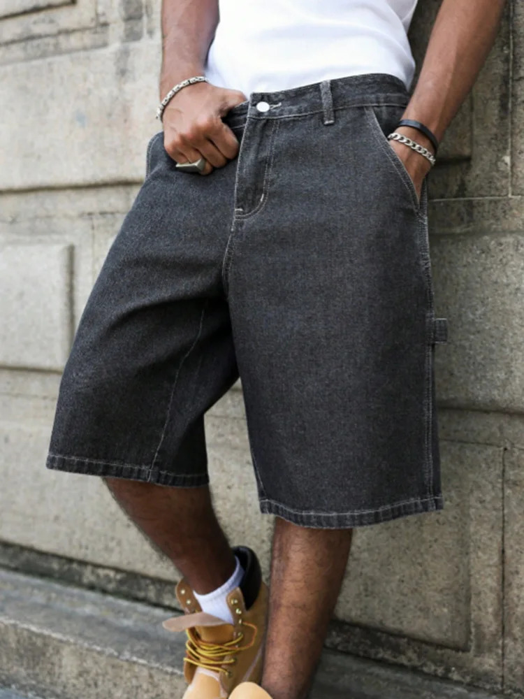 Mens Summer BlackGrey Loose Baggy Denim Shorts 260609BANJIA