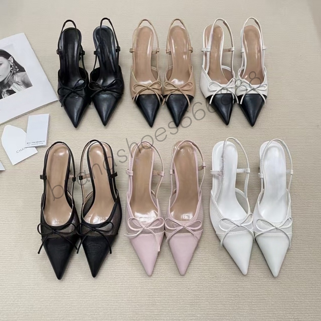 New Designer Inspired Slingback Heels CC Style for Women Pointed Toe Bow Knot Pumps Multi Colors Black White Beige Nude Pink Thin Heel Dress Shoes
