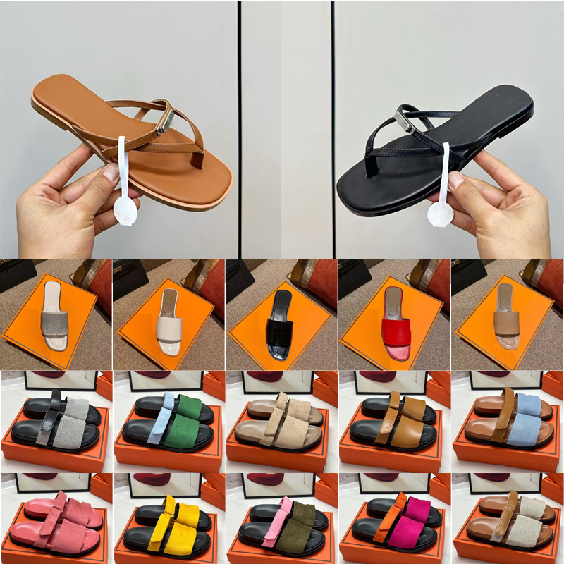 designer women slippers sandals flat slides sliders summer beach sandal womens lady slide black brown leather with box 36-45-image-887076793