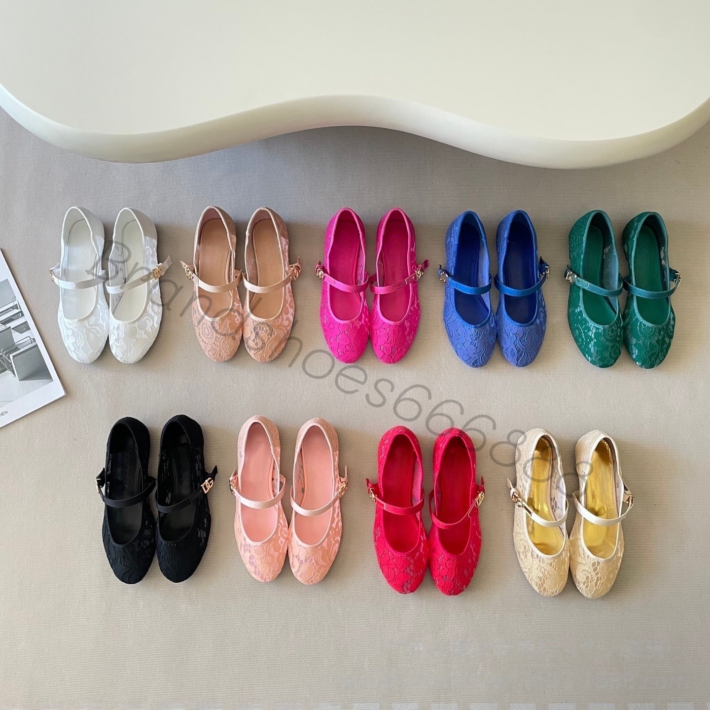 Designer Sandals Candy Color Lace Mary Jane Shoes for Women 2026 Summer Breathable Mesh Round Toe Ballet Flats Comfortable Casual Work Dress Shoes