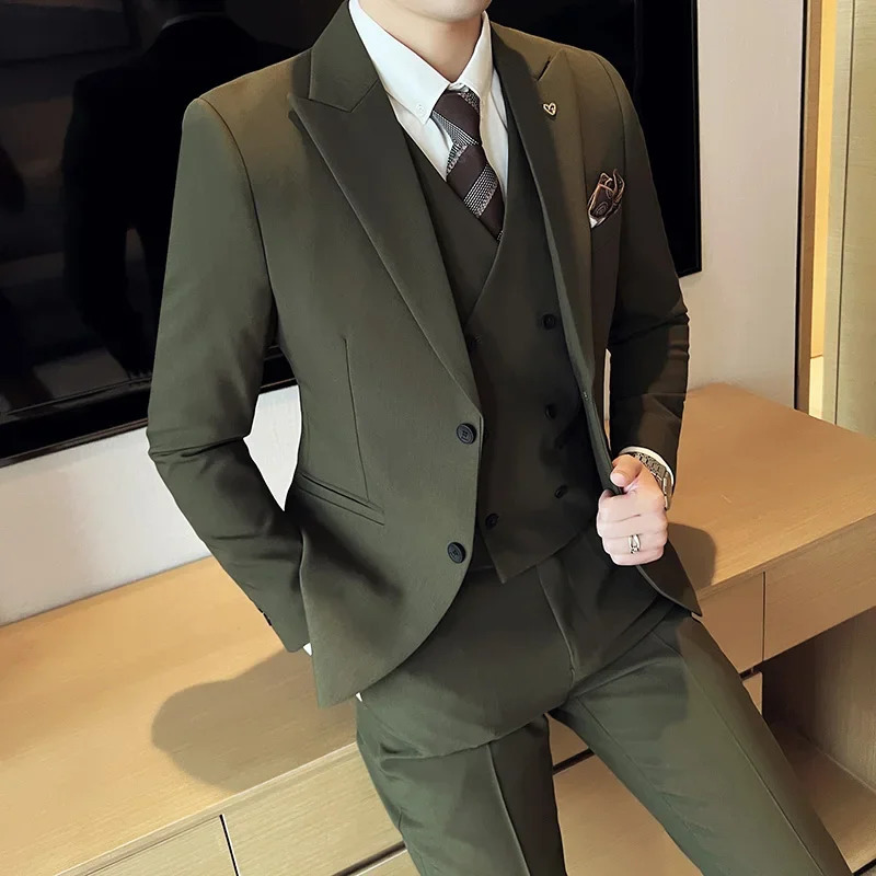 Blazer Vest Pants High End Boutique Solid Color Mens Casual Business Suit 3Piece Set Grooms Wedding Dress 260612BANJIA