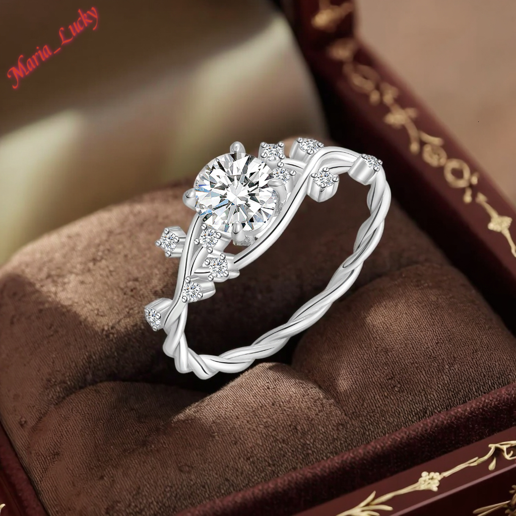 GRA Past Test High Quality 1CT Round Cut Moissanite Vine Engagement Ring Rose Gold/Silver Tone Twisted Band Elegant Nature Inspired Promise Diamond