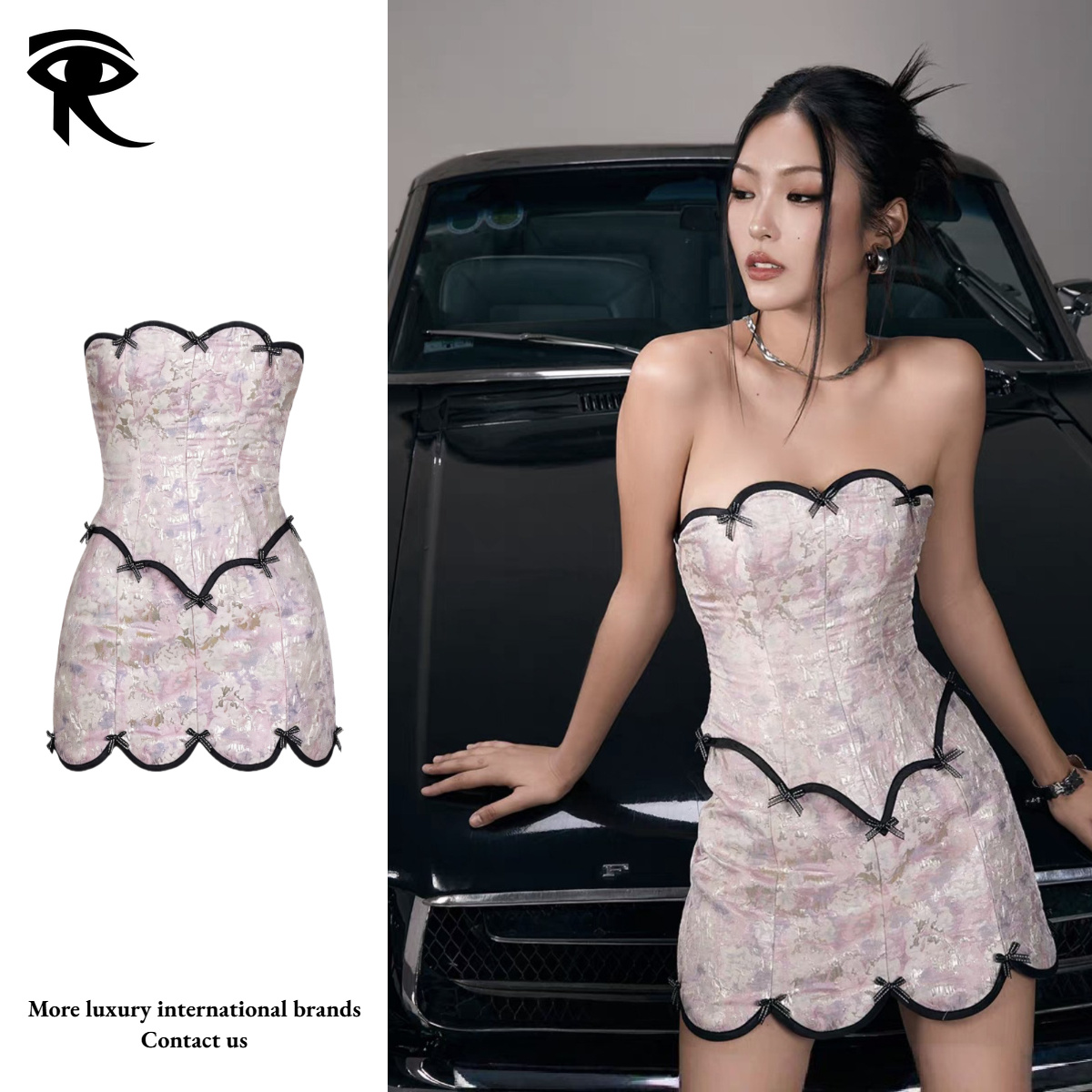 Style Socialite pour femmes, nouveau ensemble de jupe en dentelle festonnée rose Blush, haut tubulaire en mélange de soie brodé, jupe trapèze de