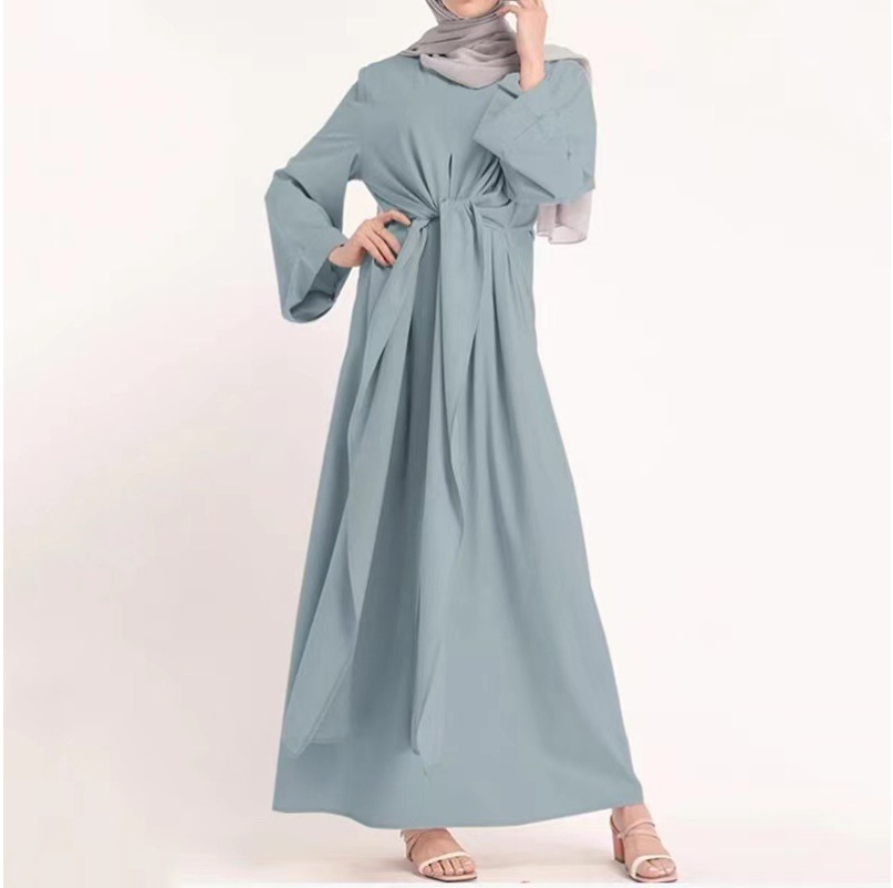(1934) New Beautiful Fashionable Solid Color Elegant Simple Connecting Belt Dress Robe