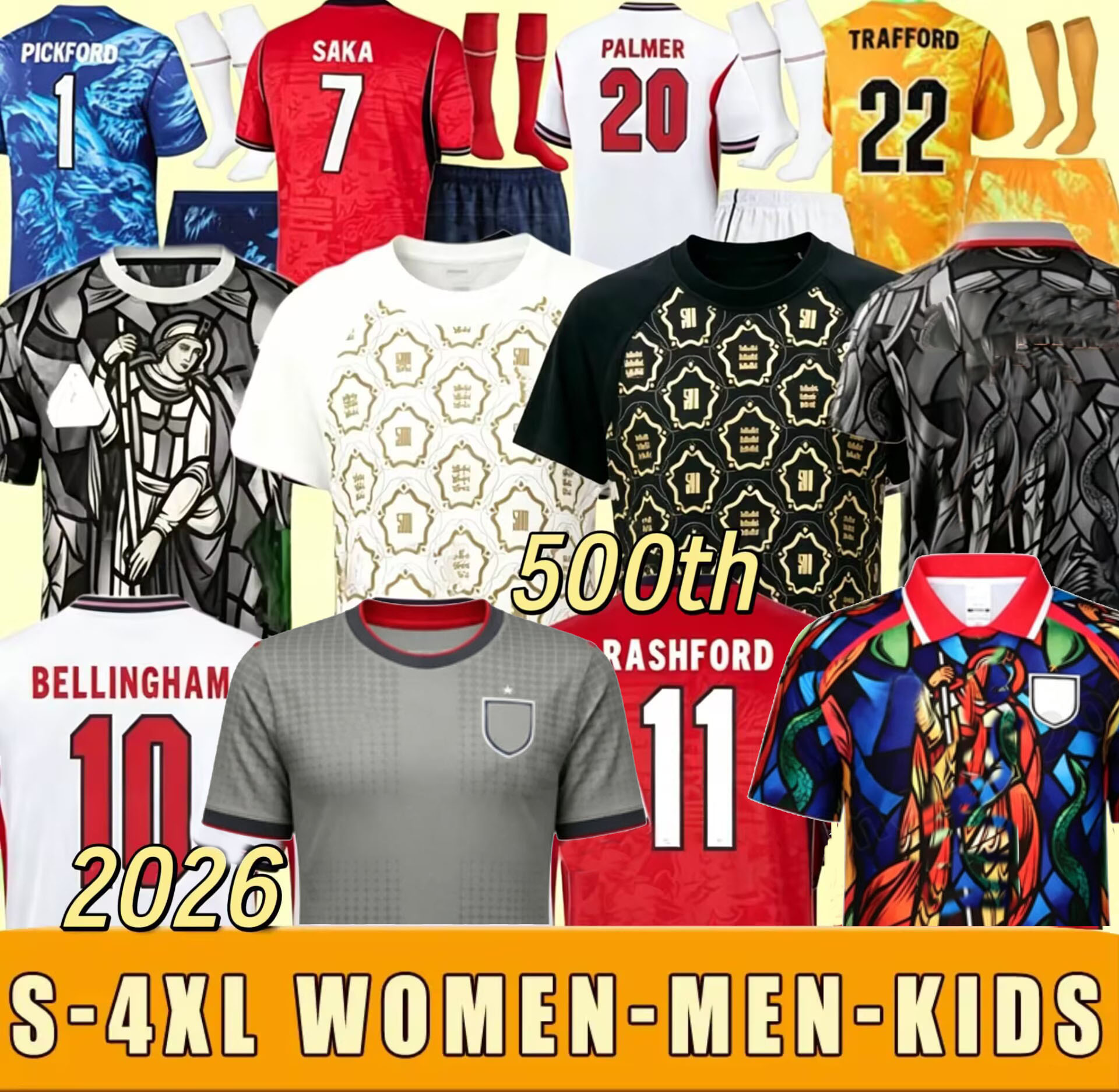 2026 2027 S-4XL 26 27 EnGLaNds jersey Duck BELLINGHAM KANE Palace home 500th away Football Shirt SAKA FODEN RICE Soccer Jerseys women Watkins Gor-image-955631732