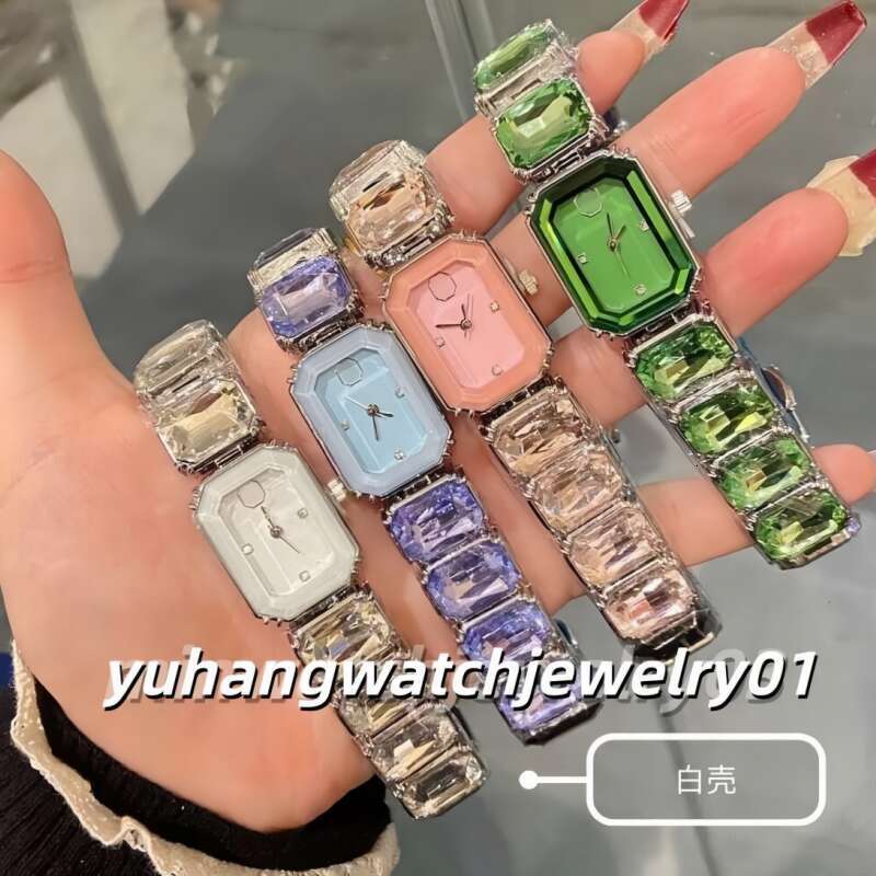 Luxury swan Crystal diamond watch Women Rectangle Colorful Dial Quartz Wristwatch Jewelry Bracelet for Ladies Party Gift