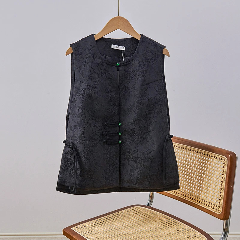 Chinese Style Jacquard Vest Round Neck Disc Button Sleeveless Coat Retro Jacket Fashionable Autumn Womens Clothing 260612BANJIA