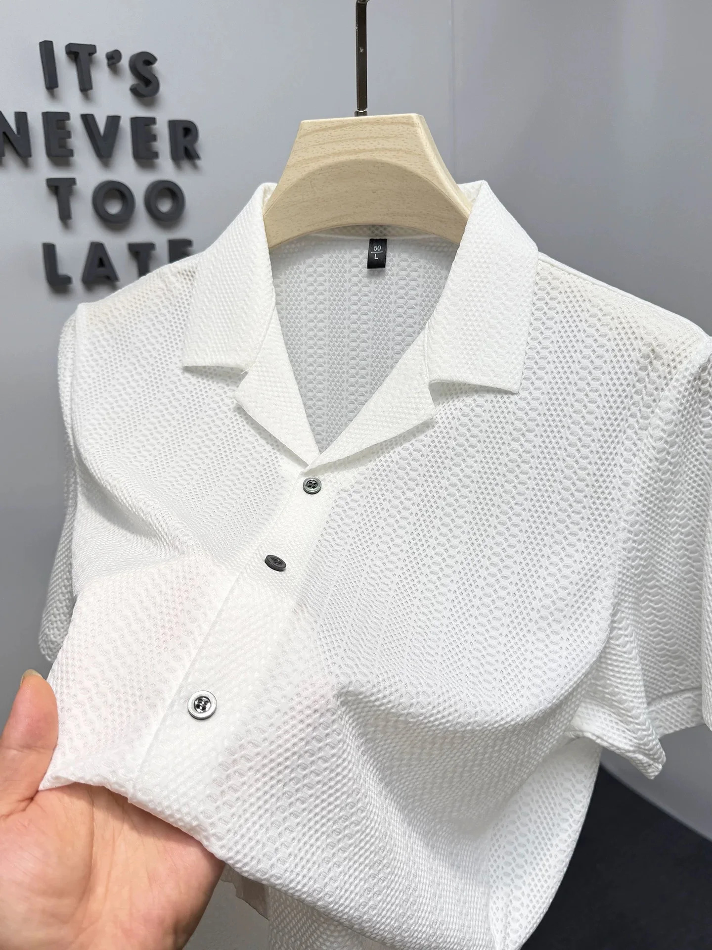 High quality ice silk short sleeve shirt men fashion y summer cool breathable lightweight casual solid color polo 260612BANJIA