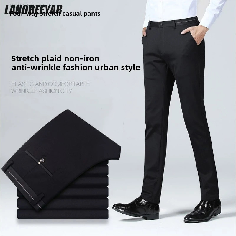 Premium Antiwrinkle Nonironing Casual Fashion Stretch Men Dress Pants Comfortable Business Office Long Suit Trousers 260612BANJIA