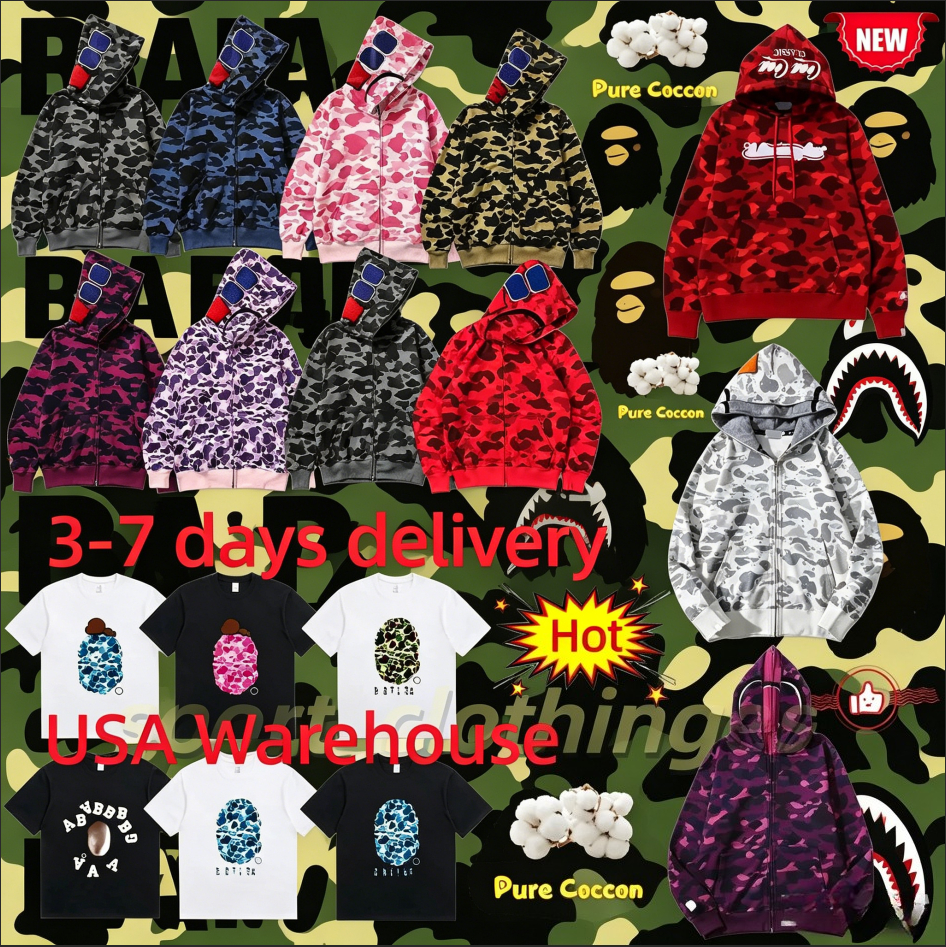 Shark Camouflage Patroon Volledige Zip Up Hoodie Jas Luxe Designer Sweatshirts Unisex Kleding voor Heren Dames Meerdere kleuren