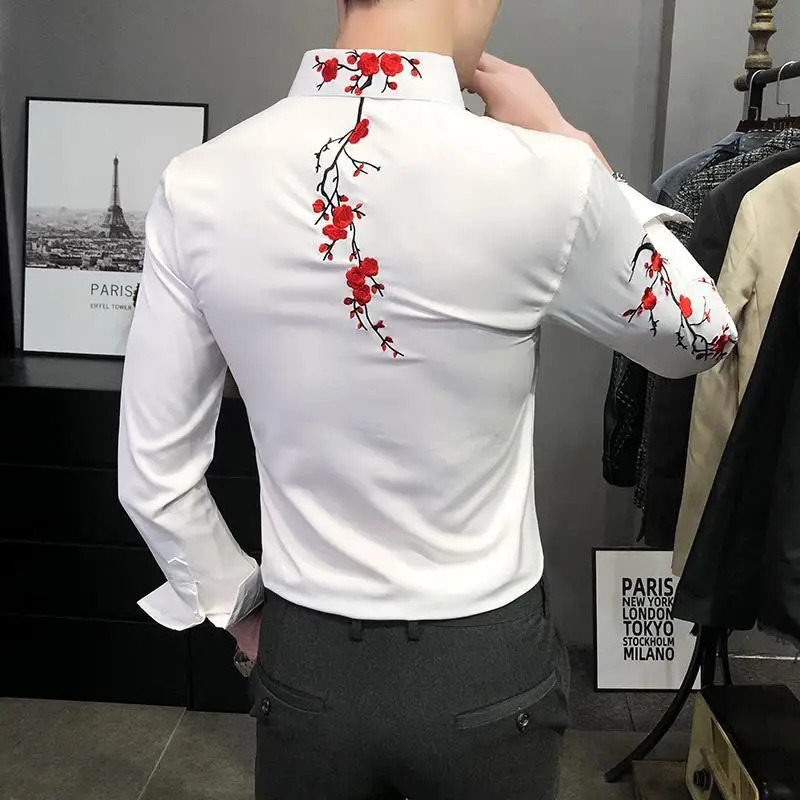 Spring Slim Floral Embroidery Longsleeved Mens Shirts Harajuku Y2K Korean Casual Fashion Trend POLO Collar Tops Male Clothes 260612BANJIA