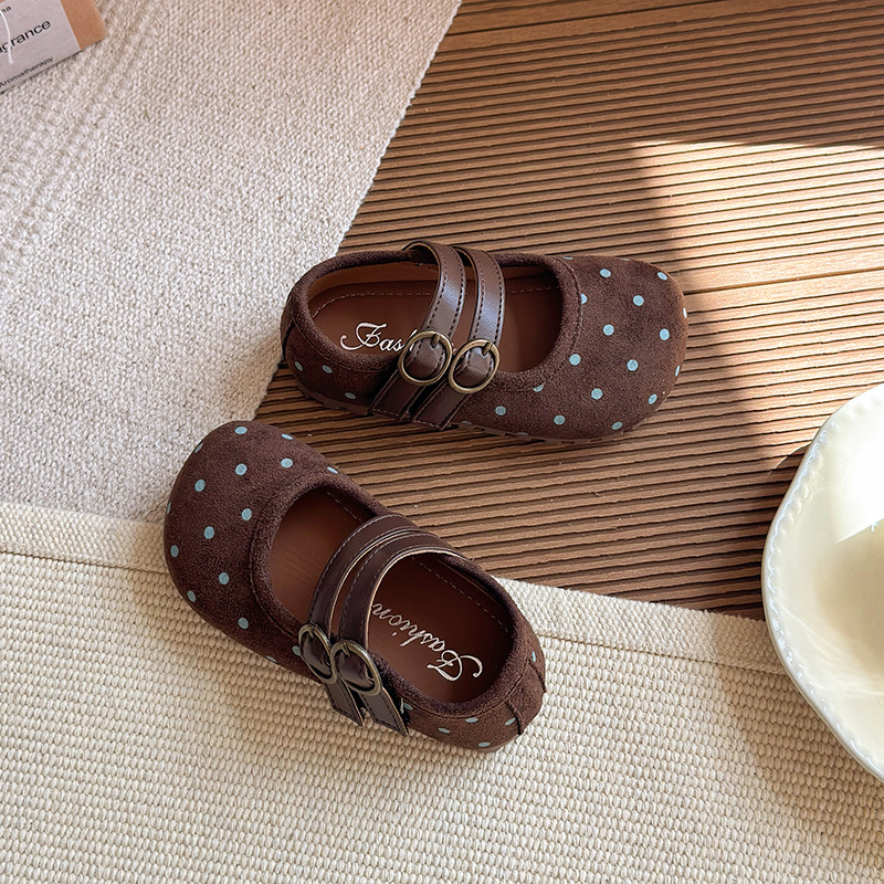 Designer Kid's Shoes 2026 Spring Autumn New Kids Forest Style Polka Dot Leather Shoes, Korean Girl's Shallow Mouth Princess Flats, Soft So