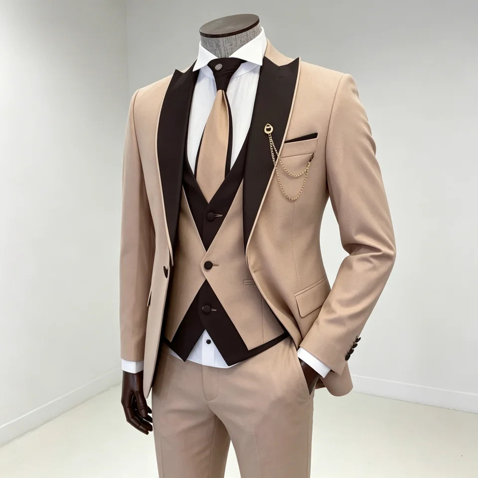 Mens Solid Slim Fit 3Piece Business Suit Set with Blazer Vest And Pants for Wedding Party y Fashion Tuxedo 260612BANJIA
