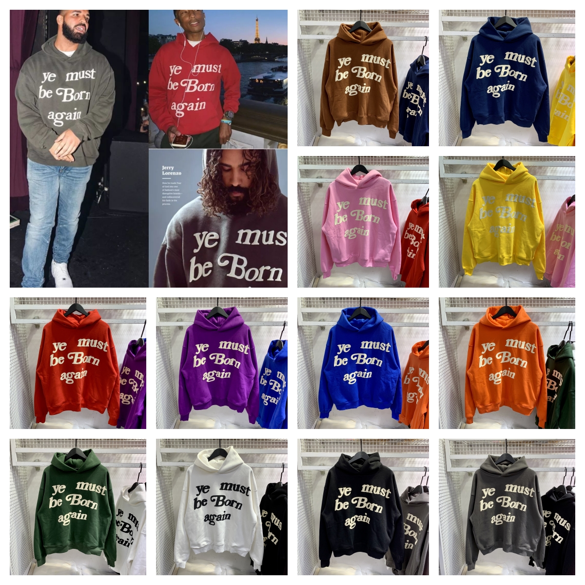 Felpa con cappuccio CPFM Ye Must Be Born Again Felpa con cappuccio CPFM Pullover Strtwear stile vintage per uomo e donna