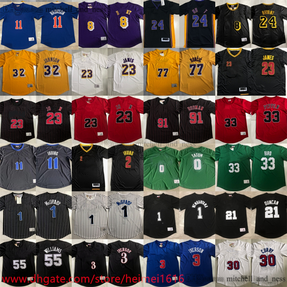 Classic Retro AU Embroidery Basketball Short Sleeve Jalen Brunson Jersey Real Stitched Victor Wembanyama Bryant Duncan Curry Doncic Rodman Iverso