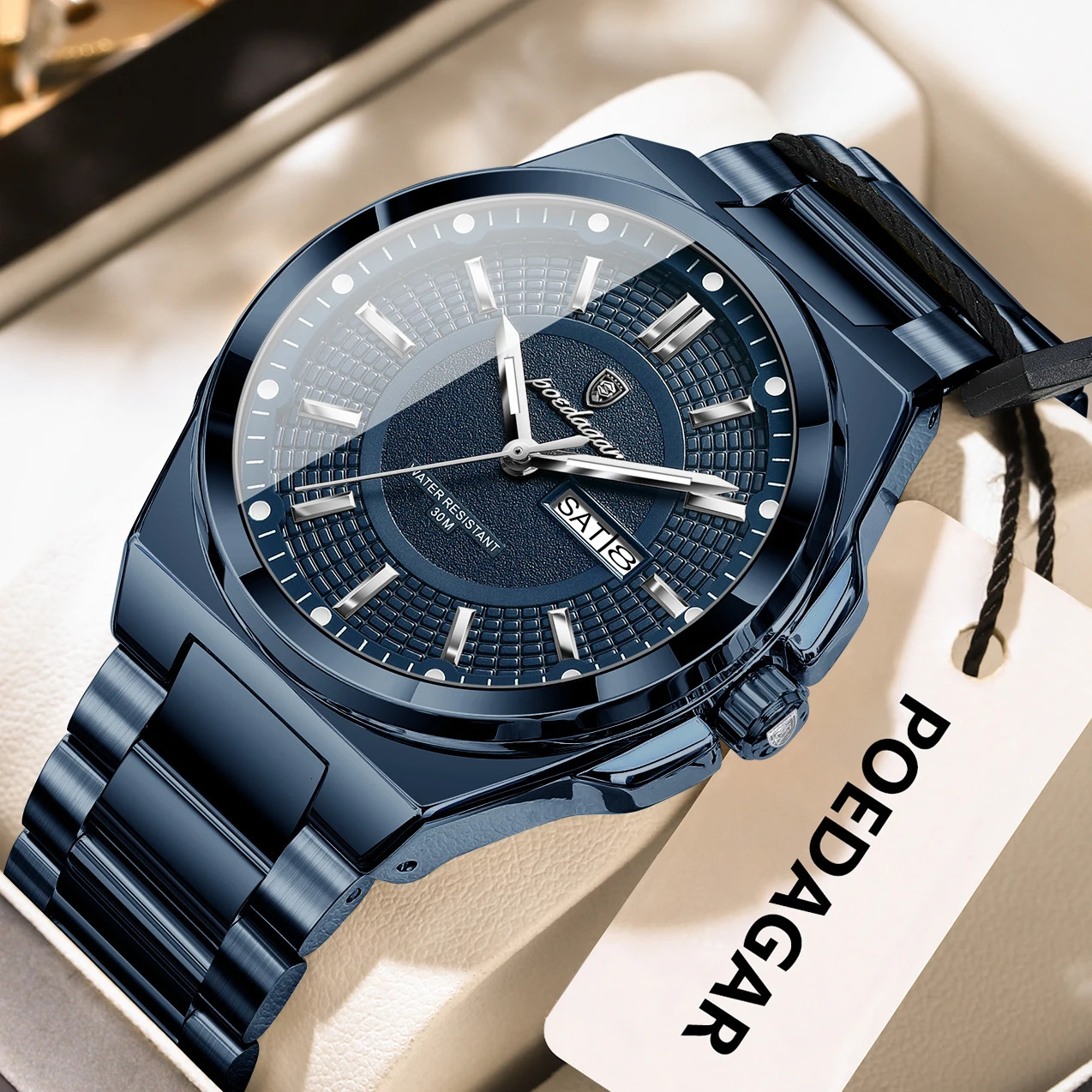POEDAGAR Sport Original Men Clock Quartz Date Week Man Wristwatch Waterproof Luminous Stainless Steel Mens Watches Reloj260611