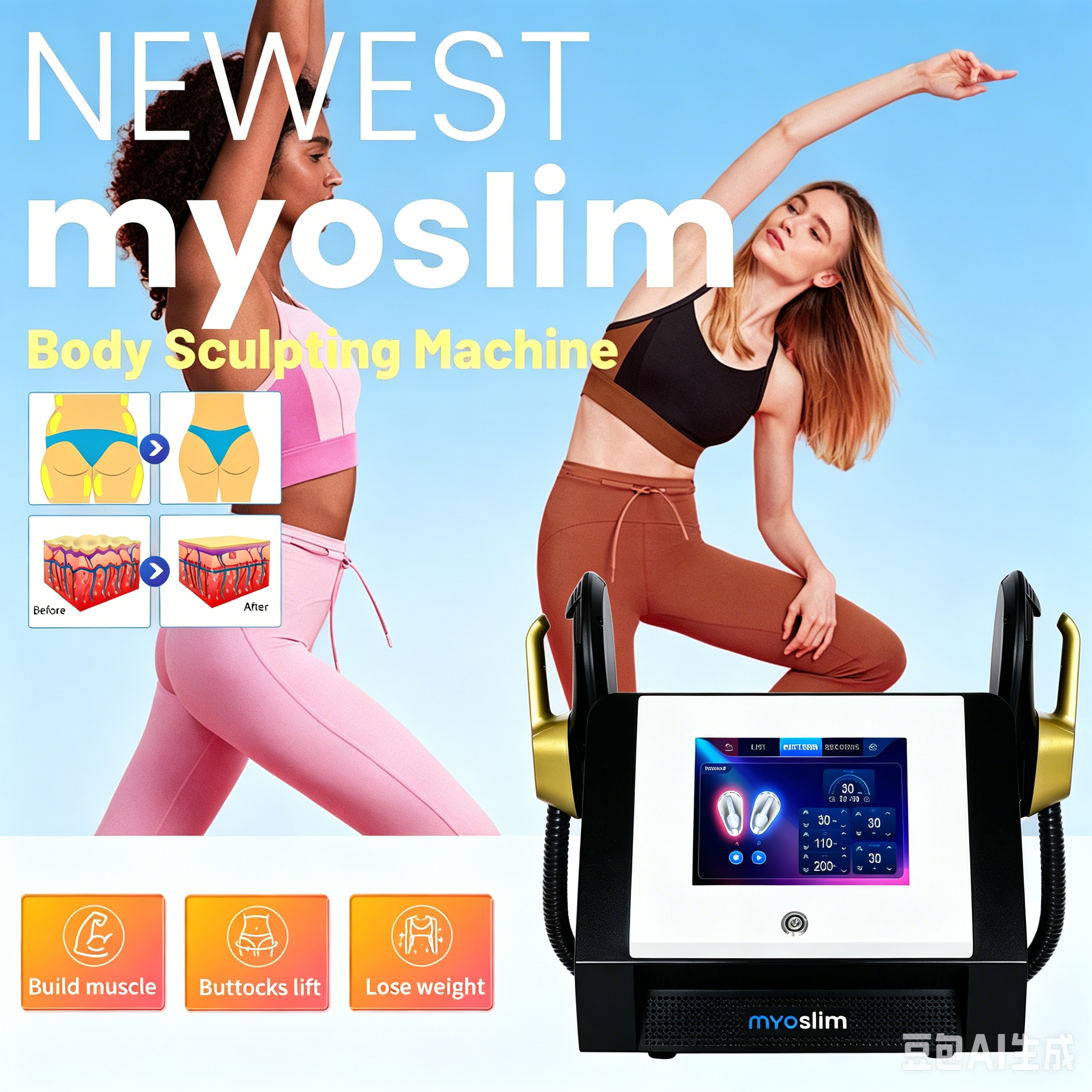 MYOSLIM Pro 6500W EMS Body Contouring Equipment 15 Tesla Muscle Stimulator for Abdomen Thighs Buttocks Lift-image-1110648321