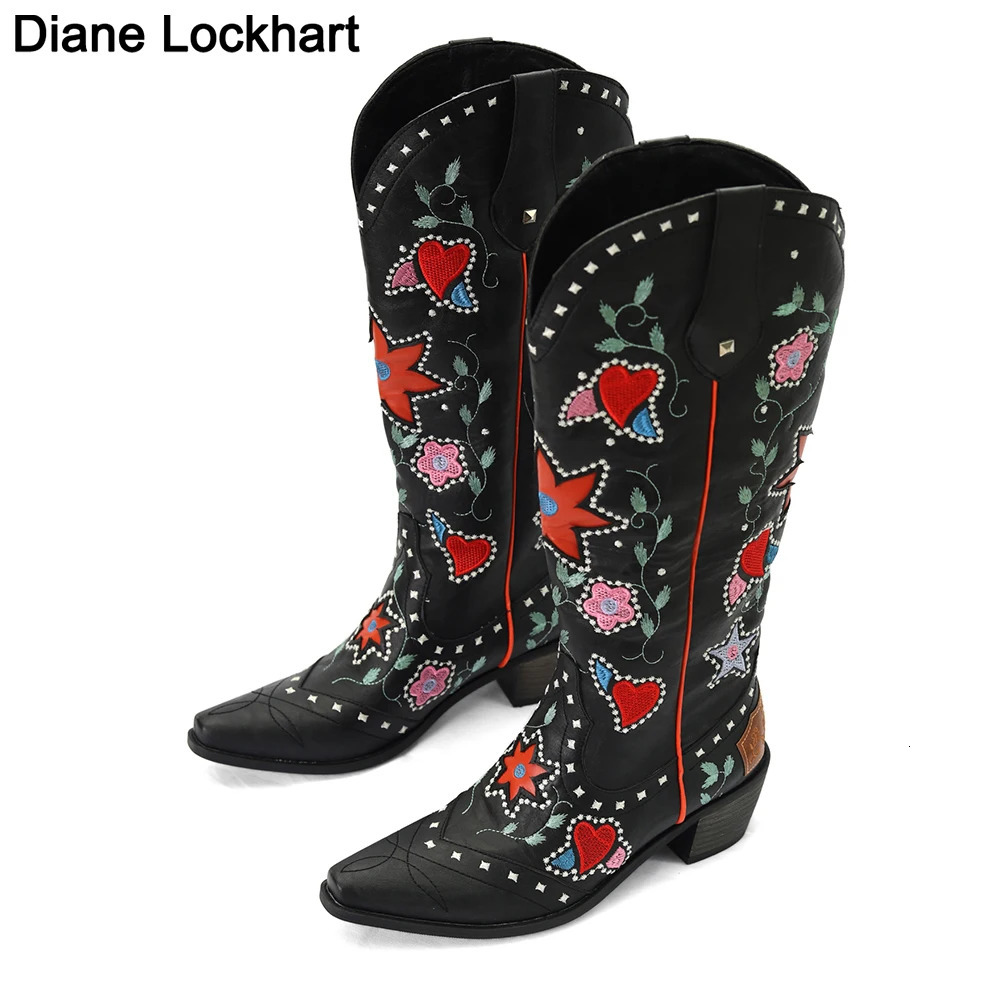 Boots For Womens Plus Size Fashion Embroidered Vintage Cowgril Cowboy Western Knee High Boots Autumn Winter Casual Warm Shoes 260613BJ