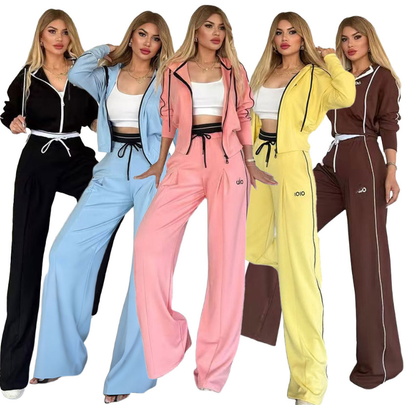 New Women's Tracksuits Autumn winter new outdoor sports embroidered wide leg pants hooded jacket two-piece set designer Tracksuits brand Casual