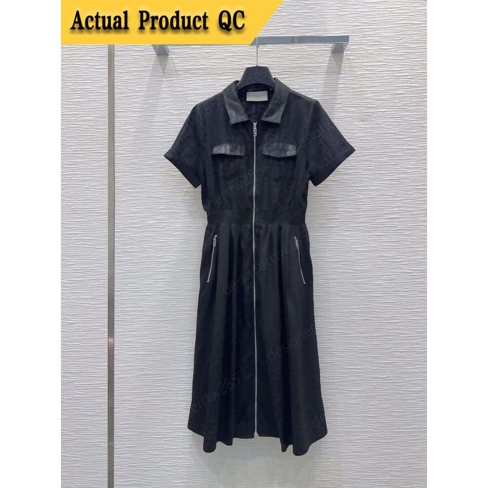 designer clothes Old Money Style Monogram Jacquard Shirt Dress Elegant White Zip Front Short Sleeve Elastic Waist Midi Dress Luxury Inspired Mini-image-1110691427