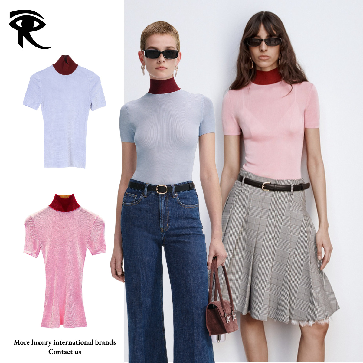Women's 2026 Spring Summer New Sweet Gentle Mock Neck Knit T-shirt Top Pastel Aesthetic French It Girl Original Knitwear Designer Factory Di