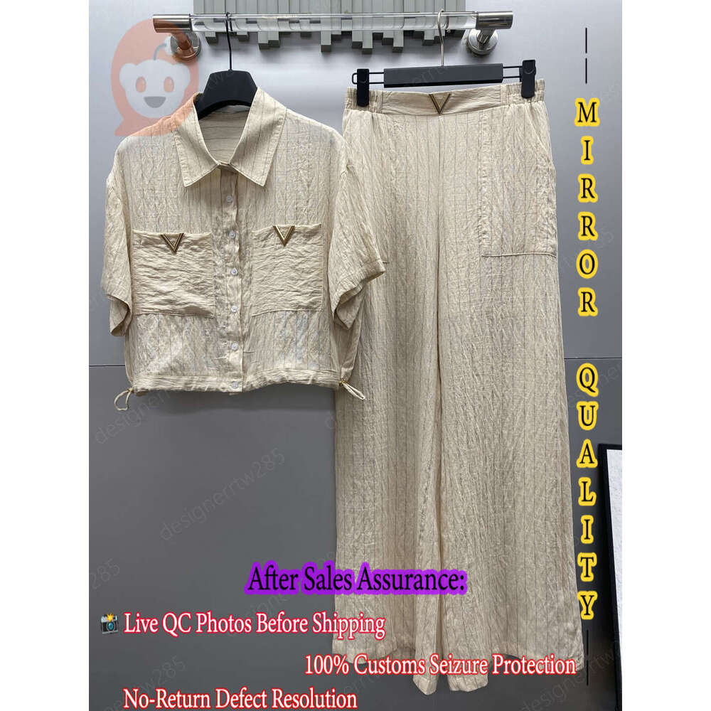 Valentiiiino Designer Set For Women Cotton Linen Blends Crop Top Long Trousers Set Luxury Clothes Ensemble Femme Casual Tracksuit Loungewear Co O-image-1111213444