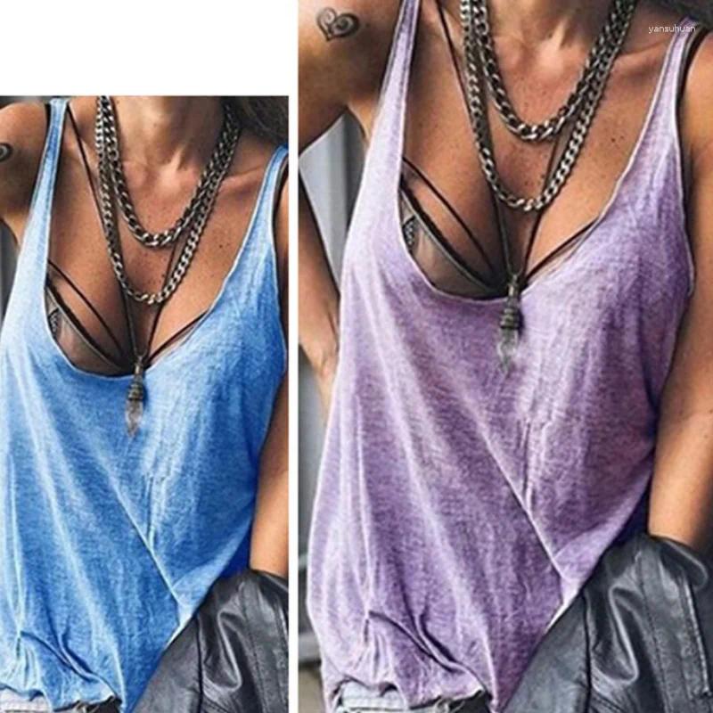 Camisoles & Tanks Women's Solid Color U-neck Sleeveless Vest Elastic Loose Plus Size Base Tank Top Summer Casual Low Neck T-shirt
